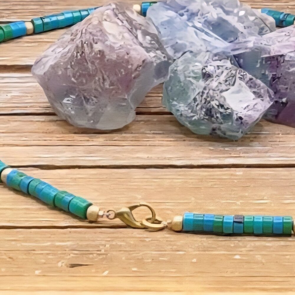 Azurite and Brass Spiral Charm Necklace - Picture 4 of 6